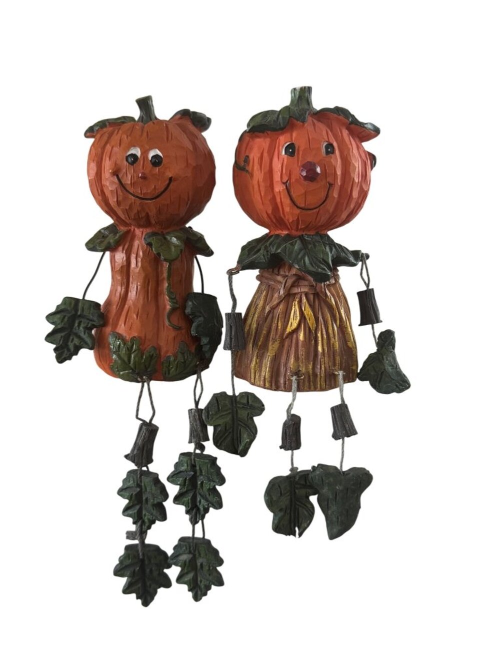 vintage Pumpkin Shelf Sitter Figurines Pair 4" Tall Fall Decor